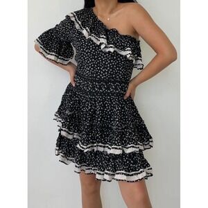 Love Sam NWT XS Black Floral One Shoulder Ruffle Tiered Mini Dress